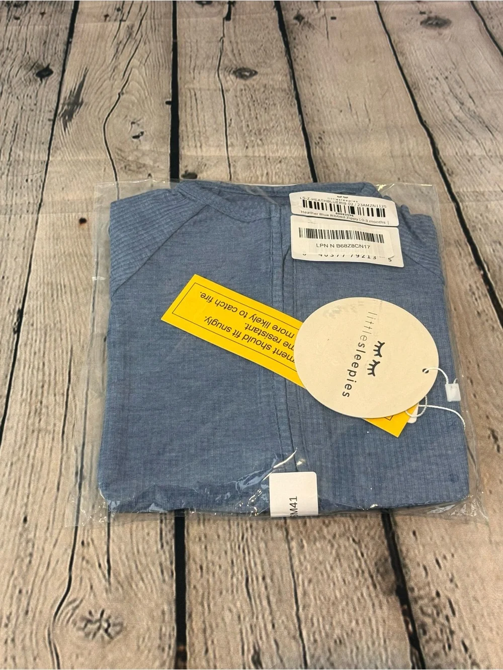 Little Sleepies Heather Blue Ripped Bamboo Zippie